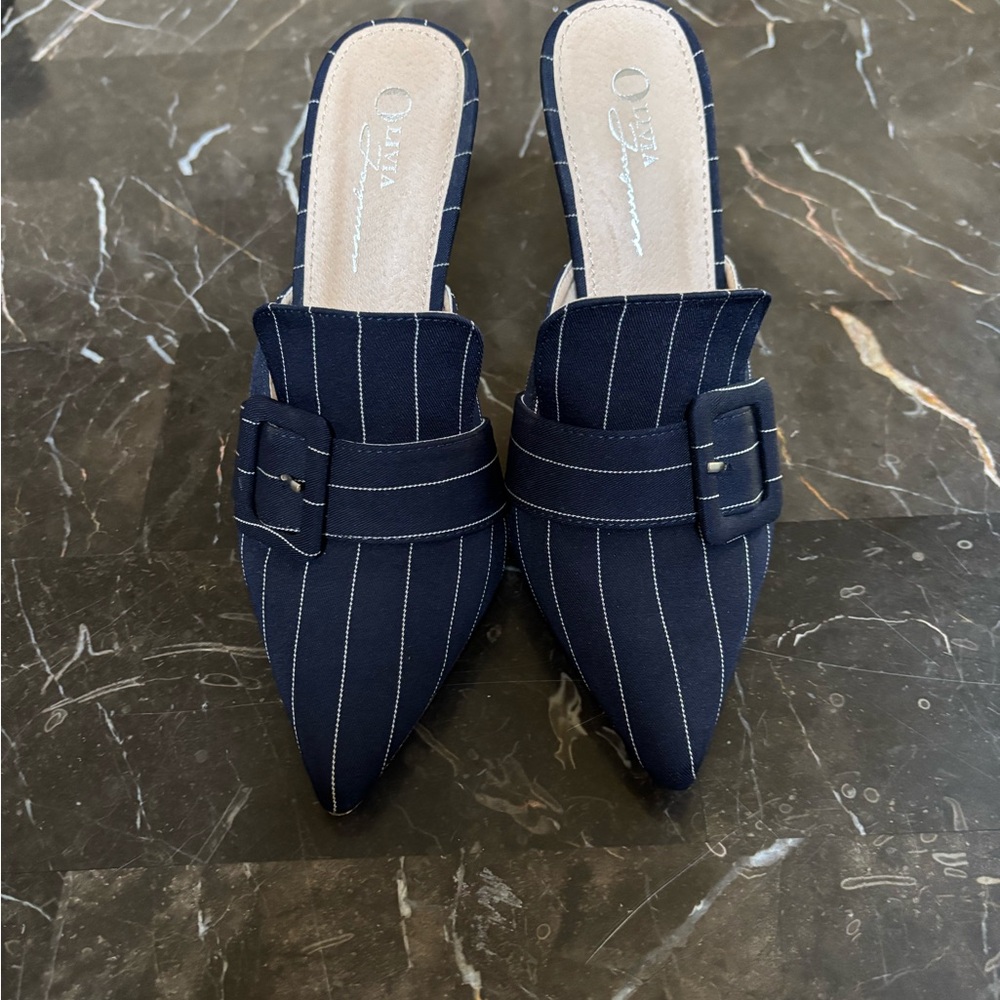 Elegant Navy Pinstripe Women's Mules
